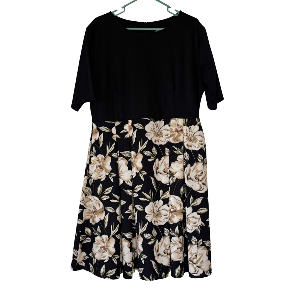 Oxiuly Fashion Chic Black and Cream Floral Midi Dress